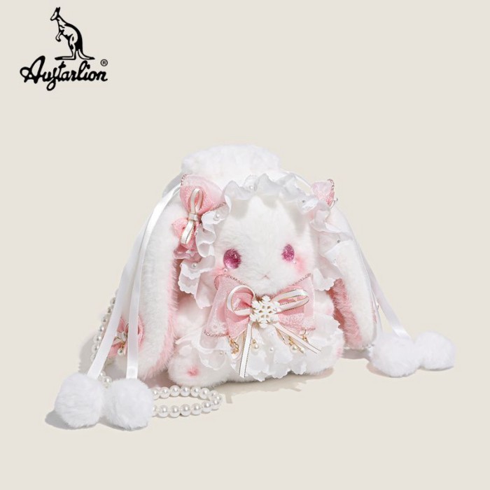 Augtarlion Lop Tas Mewah Lucu Busur Asli Kelinci Tas Buatan Tangan Mutiara Hadiah Ulang Tahun Pacar