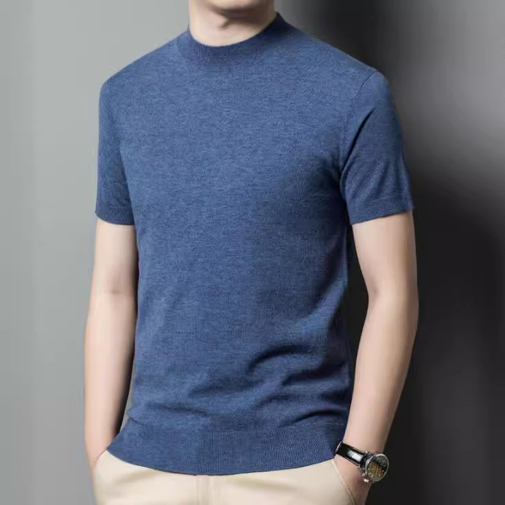 Wol Pendek     untuk Pria, Kaos Kerah Turtleneck, Pullover Rajut Dasar, Sweter Lengan Setengah Satu 