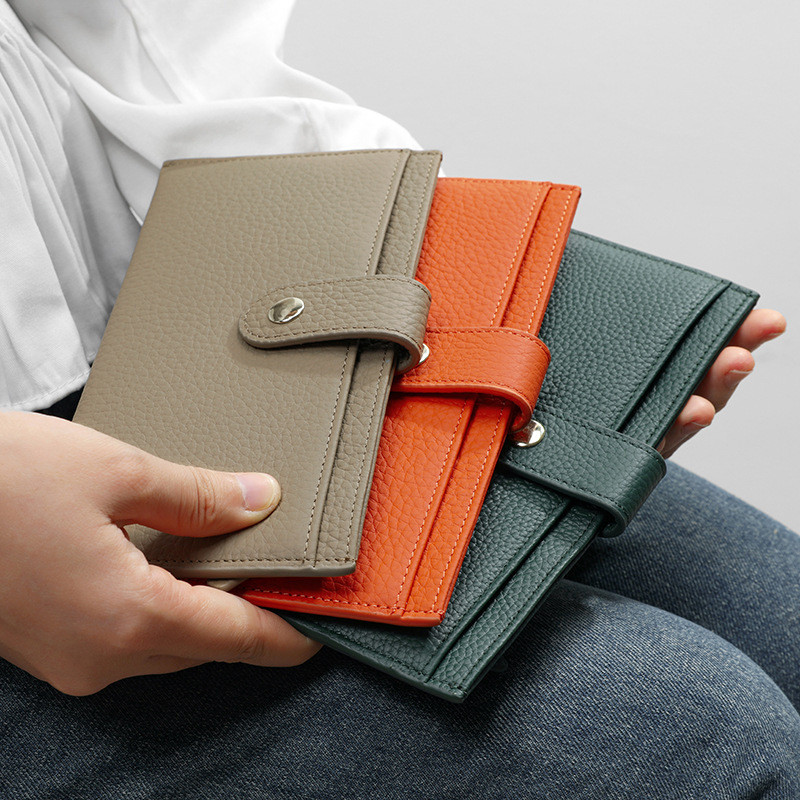 Tas Dompet Wanita Elegan Asli Baru 6 Slot Kartu Kulit Sapi Ultra-tipis Klip Panjang dengan Saku Koin