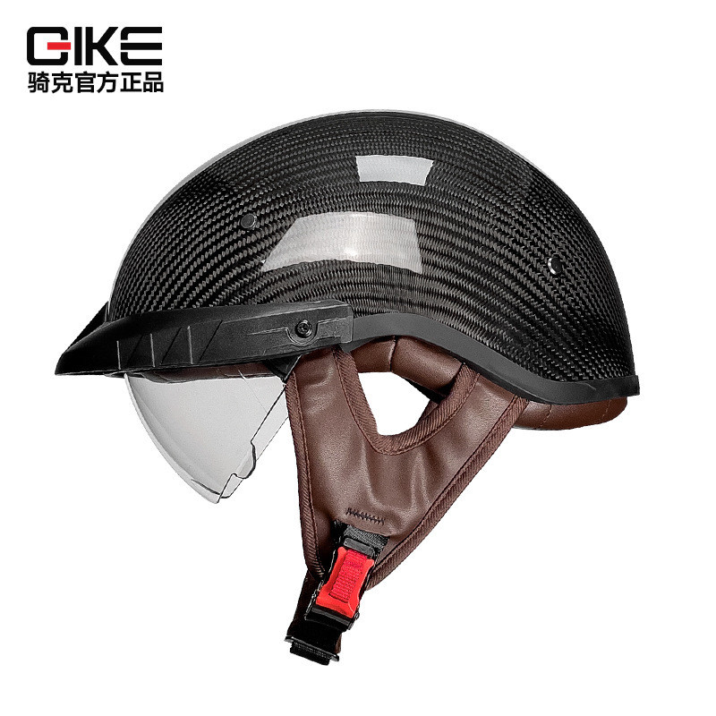 Helm 3C Setengah Serat Karbon untuk Pria Wanita Keselamatan Sepeda Motor, Perlindungan Matahari  Pan