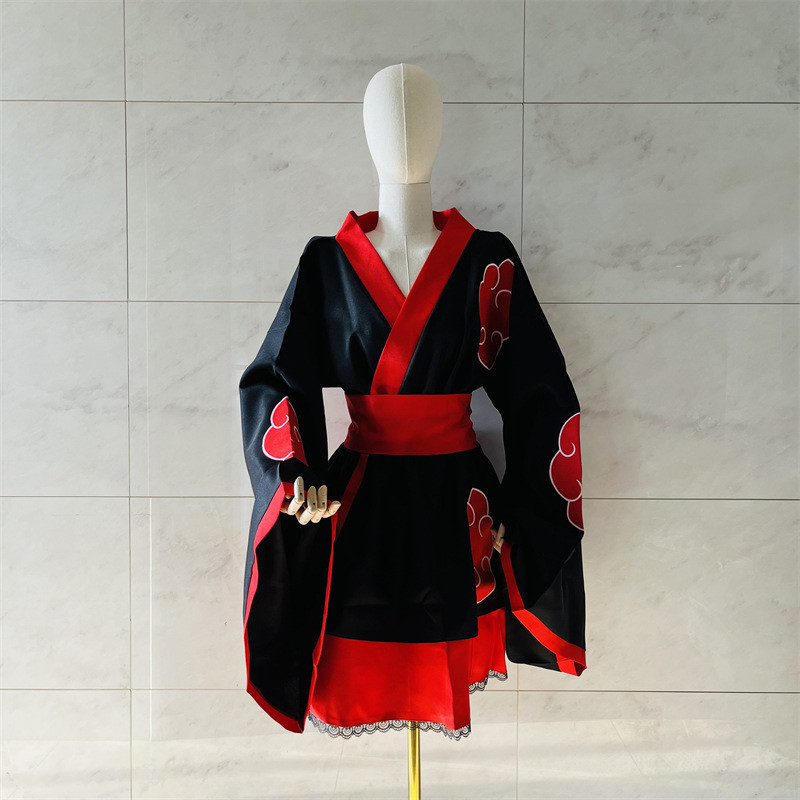 Pakaian Cosplay Tersedia Akatsuki Naruto Awan Merah Kimono Jepang Jubah Luar Cardigan Set Rok Kostum