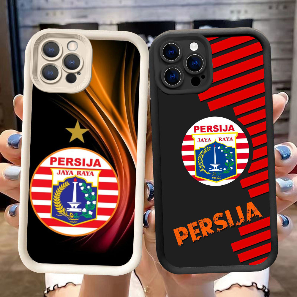 DK-65 Indonesian FC Persita Silicone Casing hitam putih untuk iPhone 14 15 Pro Max