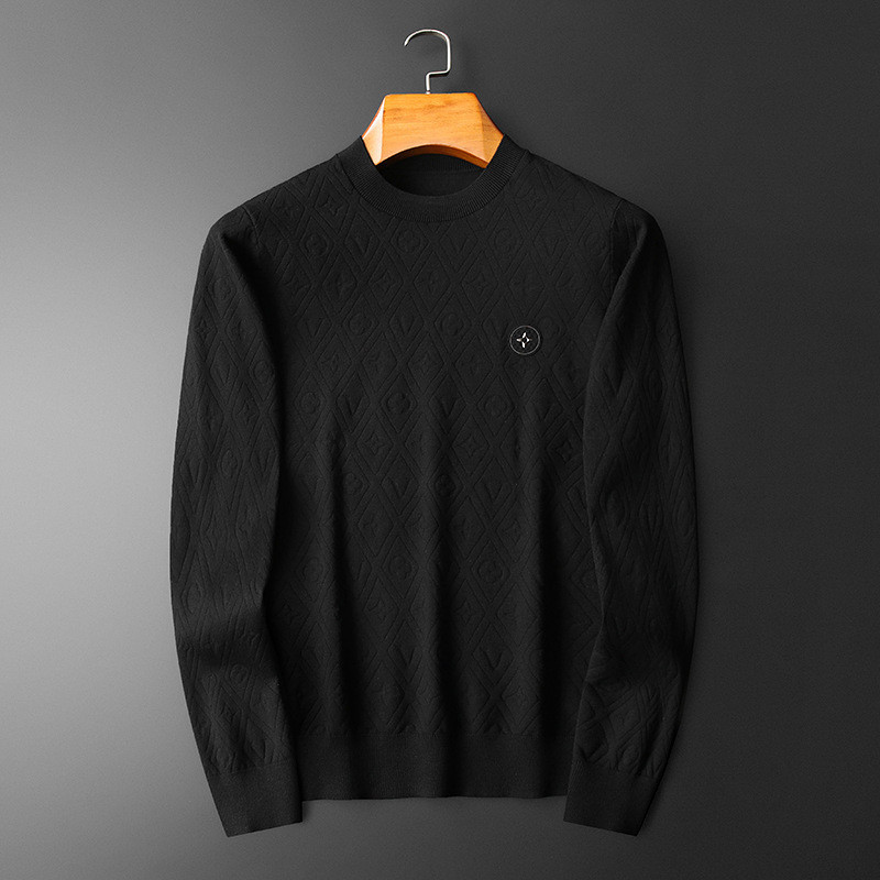 Pria   Baru Wol Leher Bulat Sweter Rajut Kaos Dasar 24187 Berkualitas