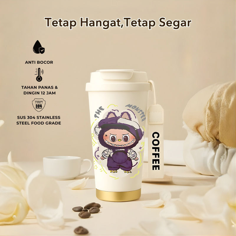 Tumbler Labubu the Monster | 500ml SUS 304 | Anti Bocor 100% | Tahan Panas & Dingin 12 Jam | Sedotan