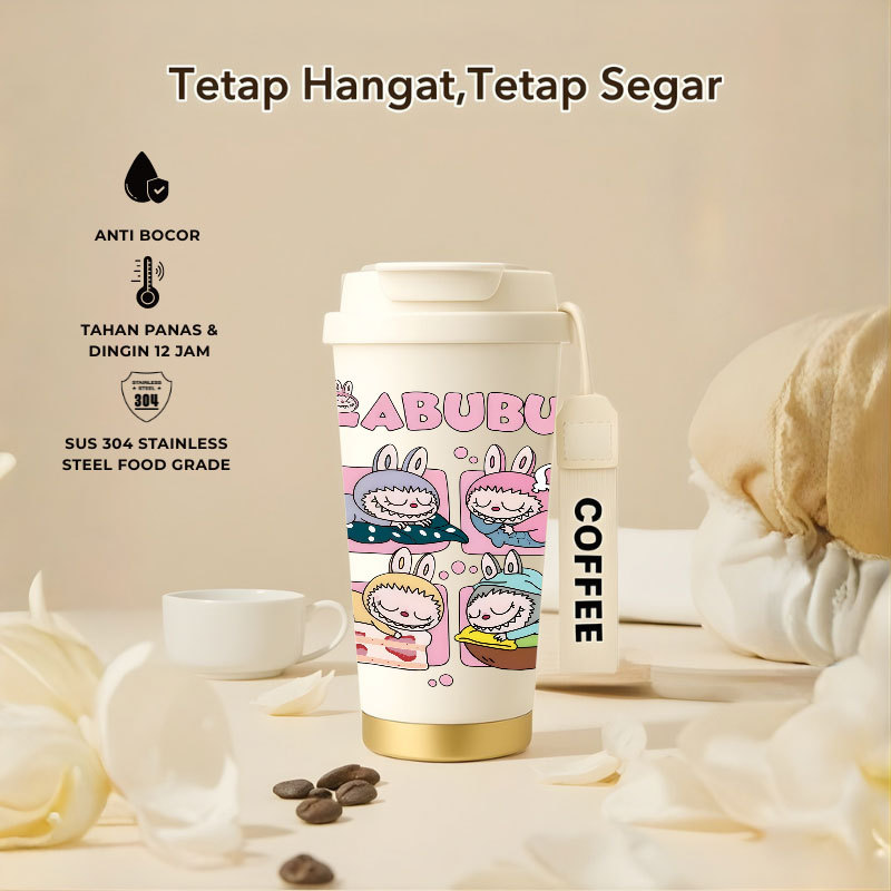 Tumbler Labubu the Monster | 500ml SUS 304 | Anti Bocor 100% | Tahan Panas & Dingin 12 Jam | Sedotan