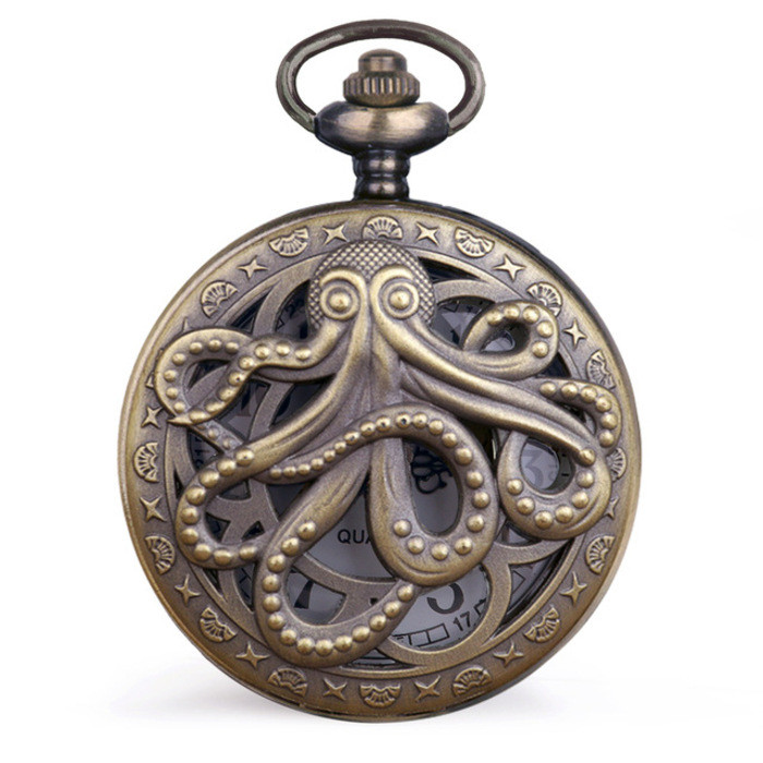 Jam tangan  Gantung Pria Kuno Antik Elegan Kuarsa Gurita Berongga Setengah Pemburu Steampunk Saku Hi