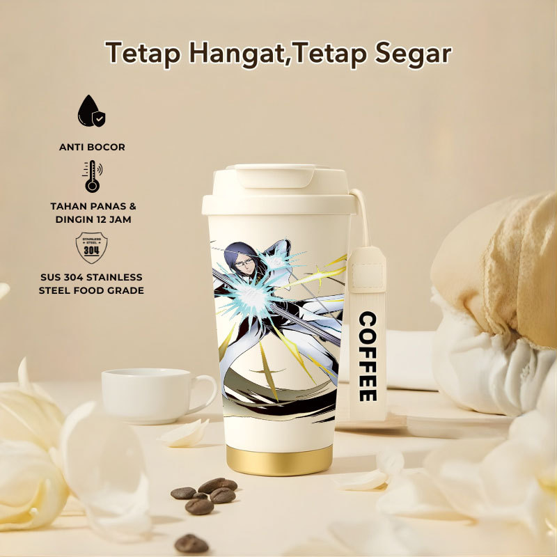 Tumbler Anime Bleach | 500ml SUS 304 | Anti Bocor 100% | Tahan Panas & Dingin 12 Jam | Sedotan Lipat