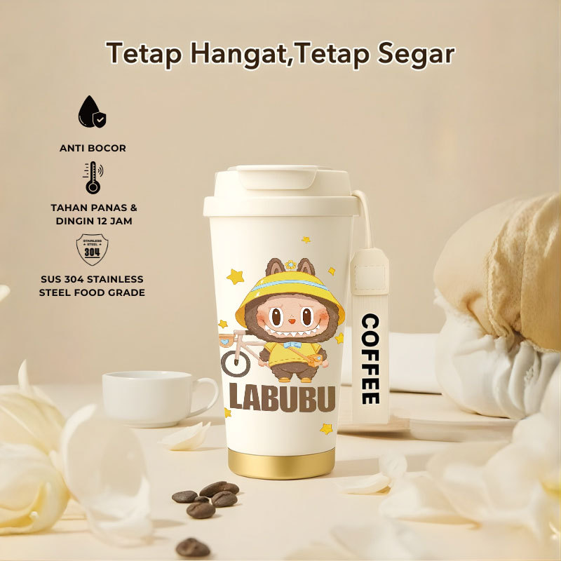 Tumbler Labubu the Monster | 500ml SUS 304 | Anti Bocor 100% | Tahan Panas & Dingin 12 Jam | Sedotan