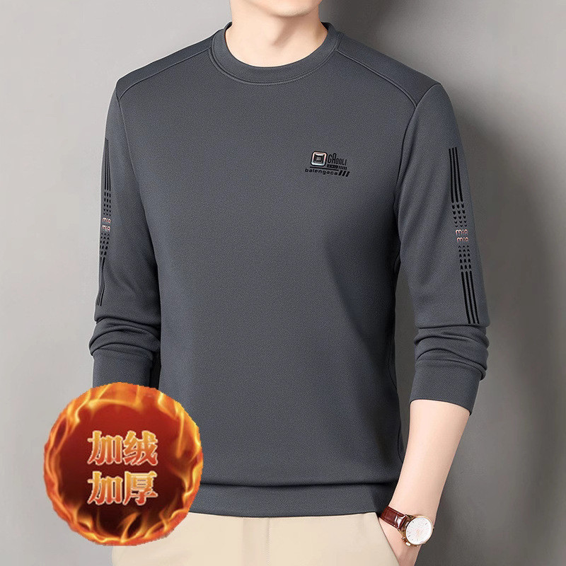 Kaos Pria    Baru Sweater Leher Bulat Fleece Tebal Fashion Santai Lengan Panjang Cetak Dasar Berkual