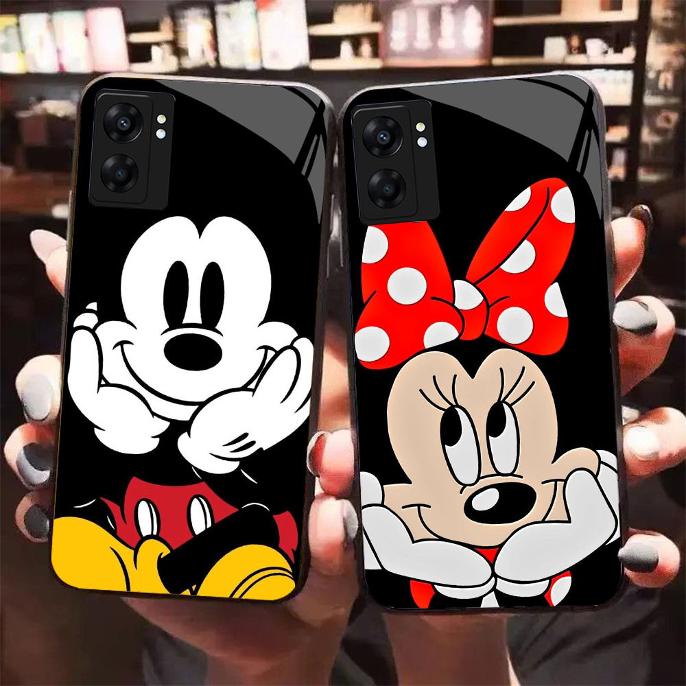 HK-15 Disney Glass KACA Casing untuk OPPO Realme Reno A57 A76 A57S C67 A96 C30S C33 10 A77S A36 13 A