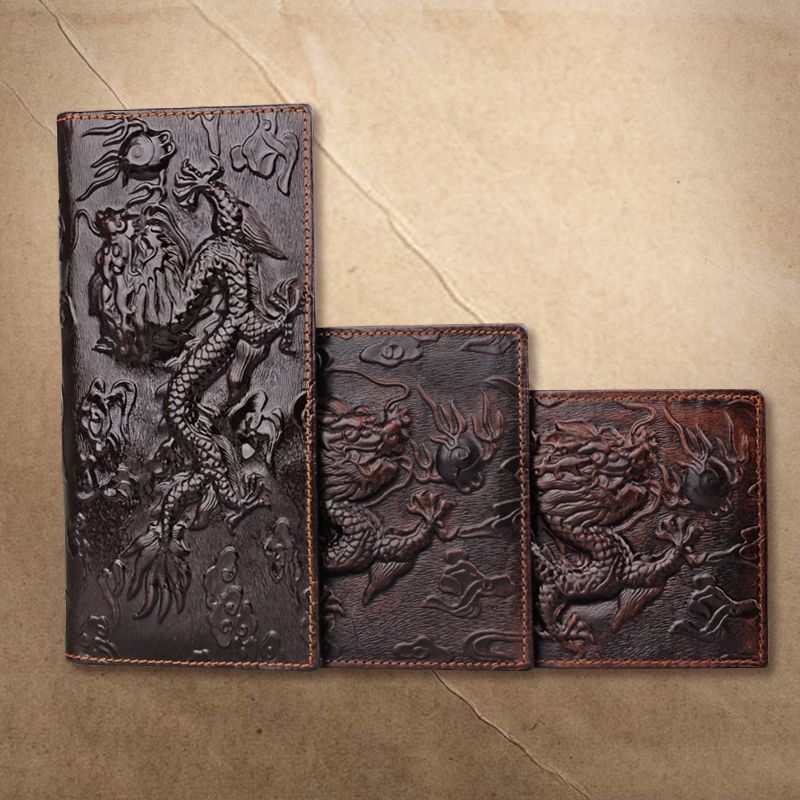 Dompet Prian Berbahan Kulit terbaik Pria Asli Embos Handmade Vintage yang Indah, Lapisan Atas Sapi B