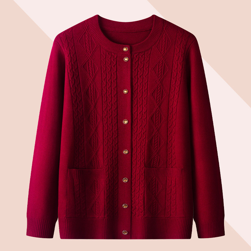 Sweater Kardigan Rajut Wanita Lansia, Usia 60-70 Tahun,  Nenek, Jaket     untuk Ibu Paruh Baya Berku