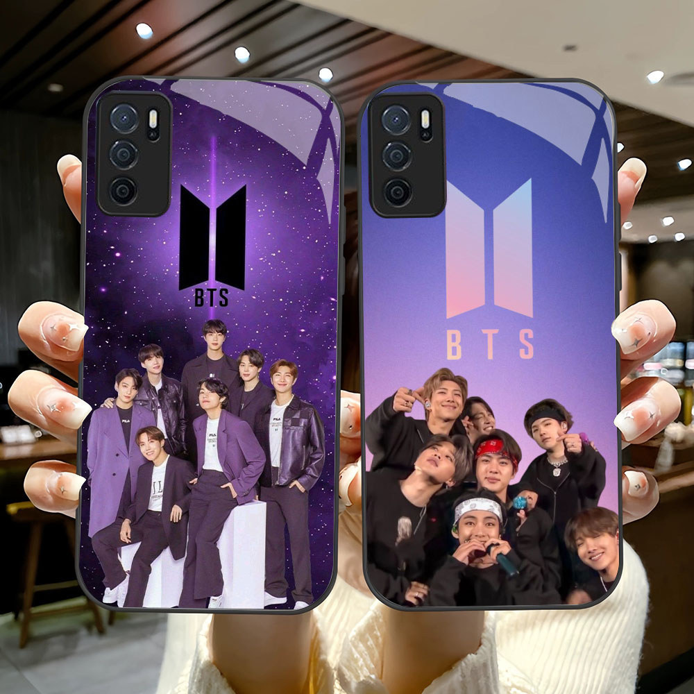 BR-17 BTS OT7 HD Glass Casing untuk OPPO A16 A16S A54S A95 A74 F19 F19S Reno 6 Lite