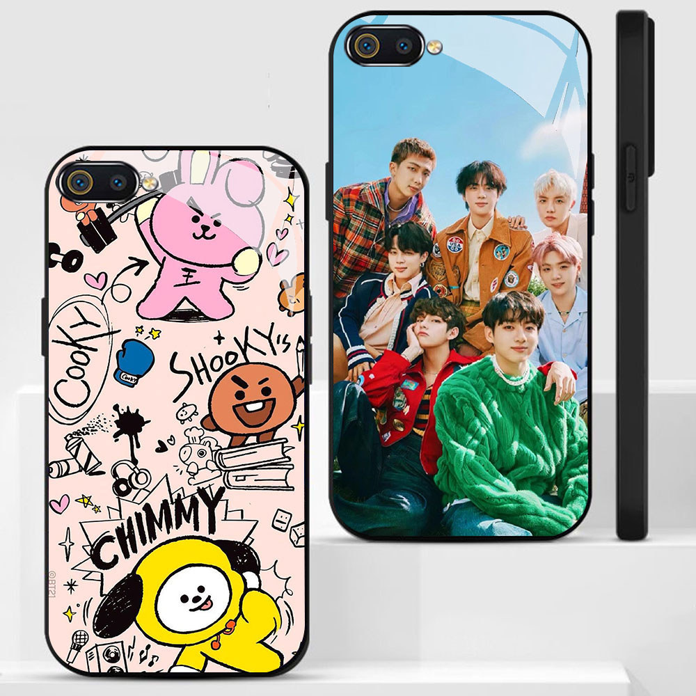 KT-56 BTS BT21 HD Glass Casing untuk Realme C1 C2 C2s OPPO A3S A5 A12E