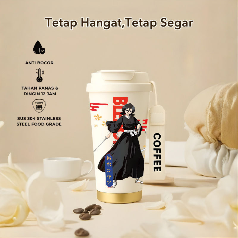 Tumbler Bleach Character | 500ml SUS 304 | Anti Bocor 100% | Tahan Panas & Dingin 12 Jam | Sedotan L