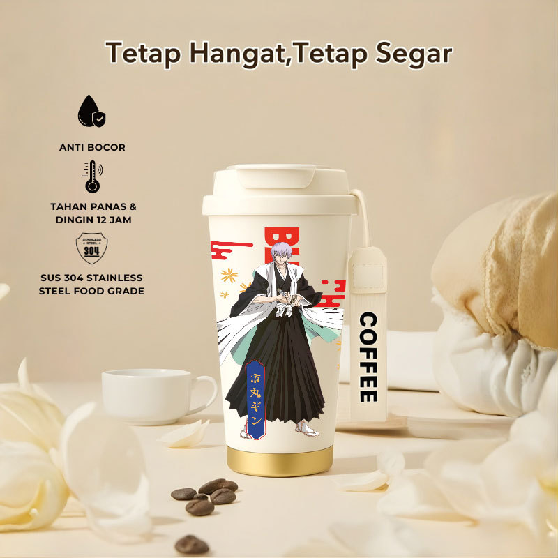 Tumbler Bleach Character | 500ml SUS 304 | Anti Bocor 100% | Tahan Panas & Dingin 12 Jam | Sedotan L