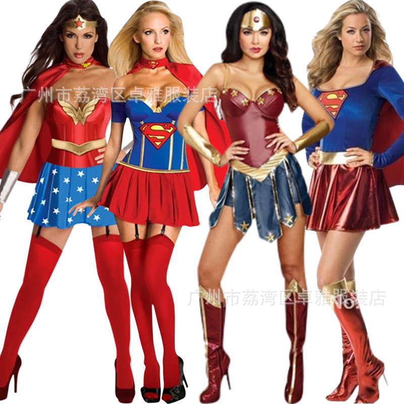 Kostum Wanita Terbaru Anime Halloween Superman Batman Dewasa Supergirl Wonder Woman Pertunjukan Berk