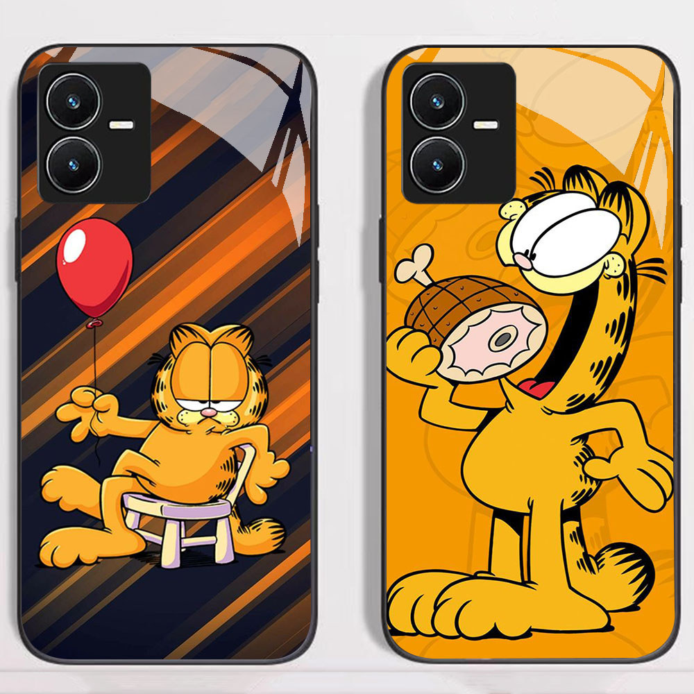KT-40 Garfield HD Glass Casing untuk VIVO Y22 Y35 Y75 Y28 Y22S V25 Y55 iQOO Z6
