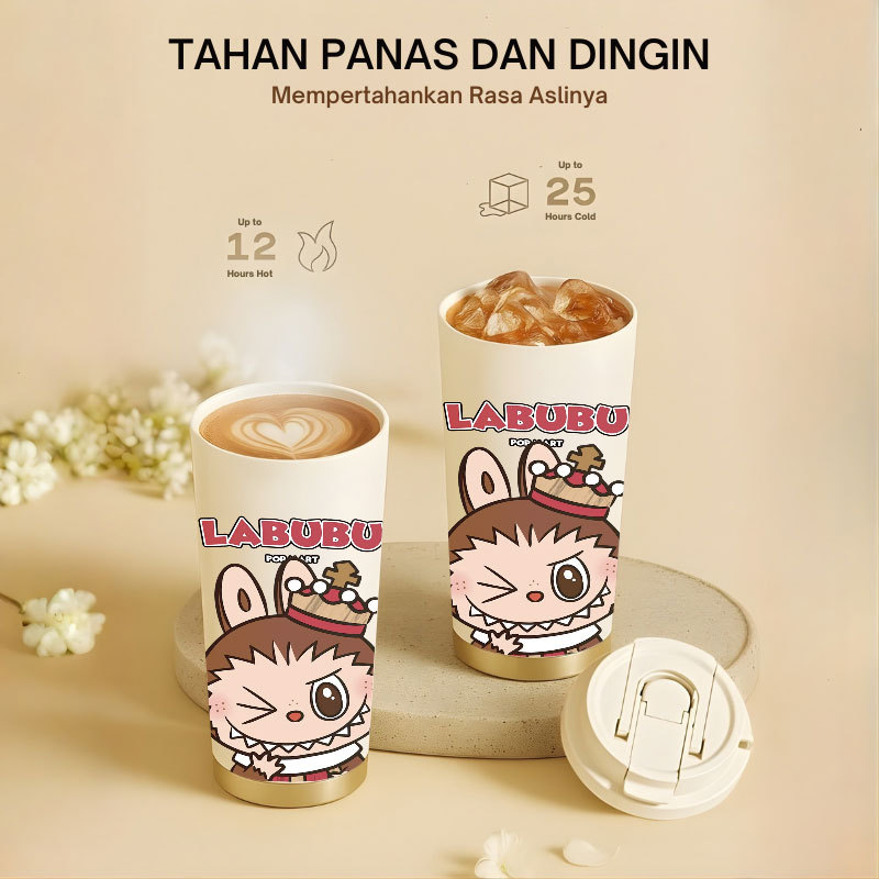 Tumbler Labubu the Monster | 500ml SUS 304 | Anti Bocor 100% | Tahan Panas & Dingin 12 Jam | Sedotan