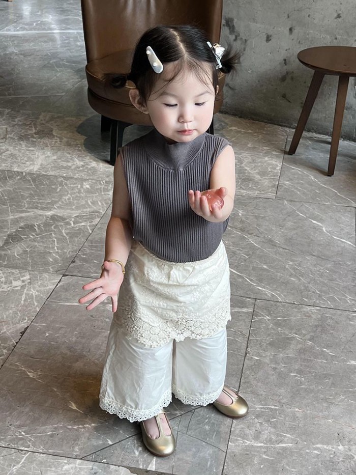 Setelan Musim Panas Anak-anak 2025 Rompi Rajutan Kerah Setengah Kura-kura Korea Anak Perempuan Baru