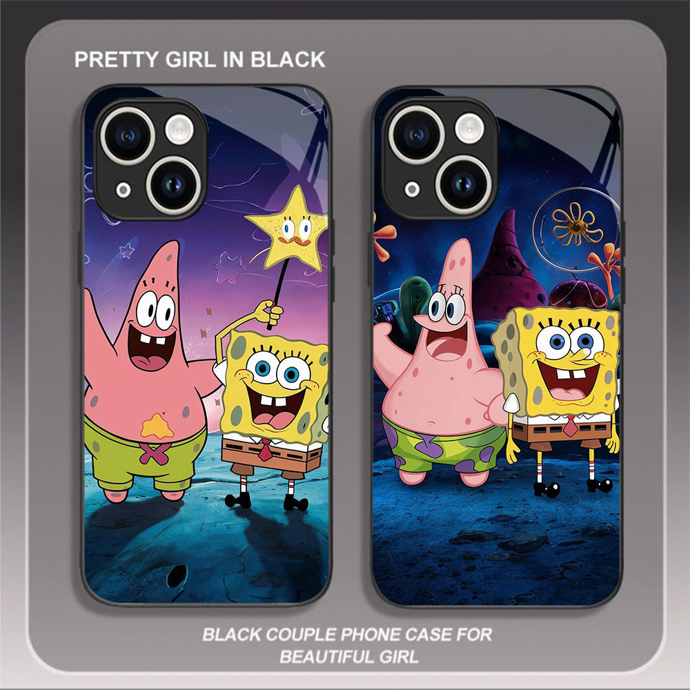 JP-71 Patrick Star Case KACA Soft Edge Untuk iPhone 13 12 11 Mini Pro Max
