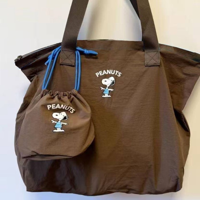 Tas Travel Snoopy Gaya Jepang Baru 2025 Bisa Ditaruh Di Koper Troli, Tas Belanja Lipat...
