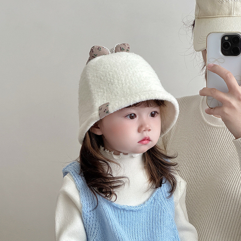 Anak   Tebal Hangat dengan Pita Ember Bayi Topi Rajut Wol Tahan Angin Gaya Korea Berkualitas