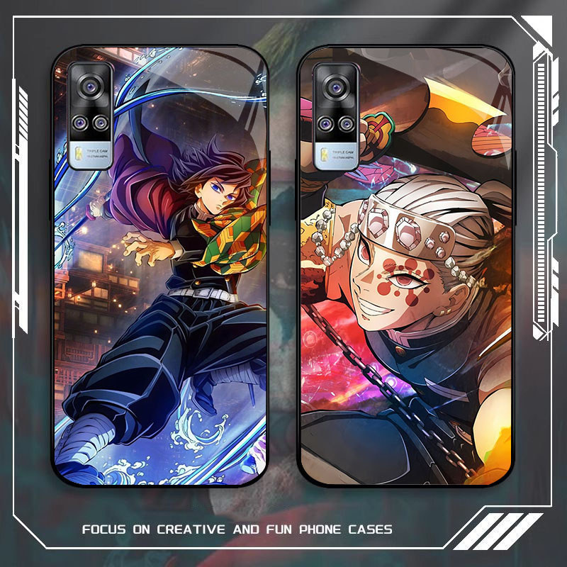 JP-21 Demon Slayer Case KACA Soft Edge Untuk VIVO V20 V21 Y31 V21E Y52 Y53S V21S Y51 2020 5G
