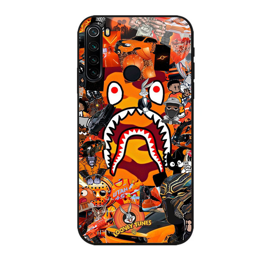 JP-5 BAPE SHARKE Case KACA Soft Edge Untuk Redmi Note 9 8A 8 10 Pro Lite