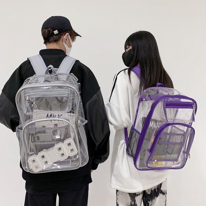 Pvc Transparan Ransel Wanita 2024 Kapasitas Besar Ransel Pria Fashion Kepribadian Ransel Sepenuhnya 