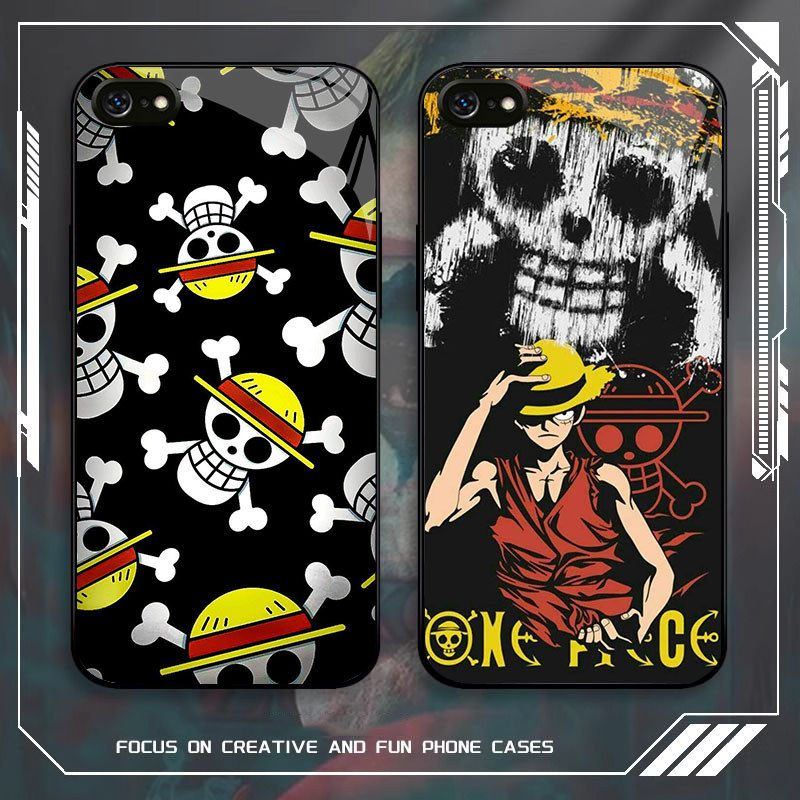JP-68 One Piece logo Case KACA Soft Edge Untuk iPhone SE 6 X 6S 8 XS 7 XR Max Plus 2020 2022