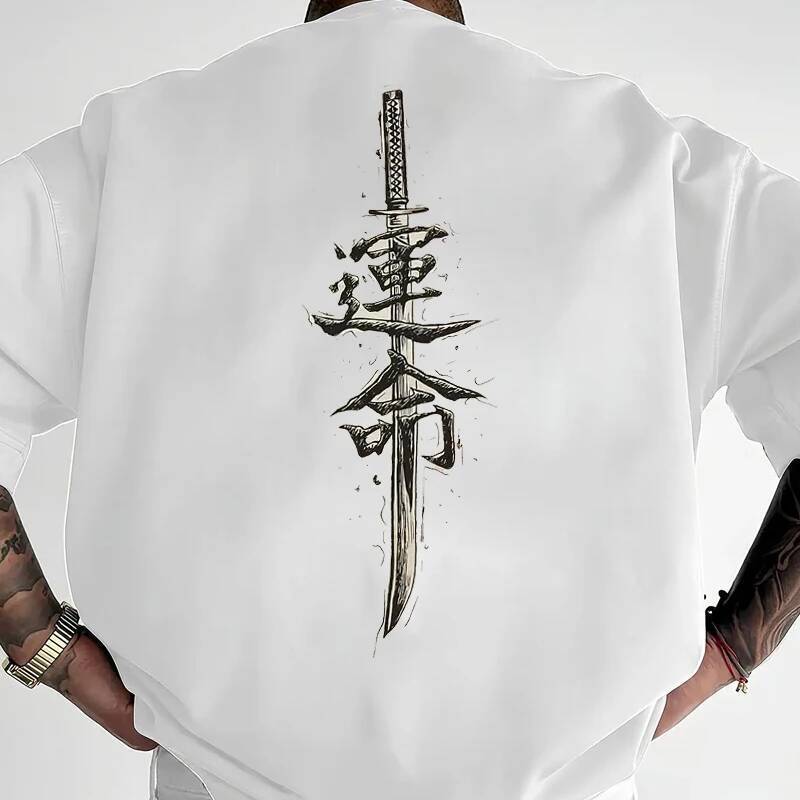 Kaos Distro Pria Pria Lengan Pendek Terbuat Dari Katun Murni Dengan Pola Pedang Samurai Jepang Terce