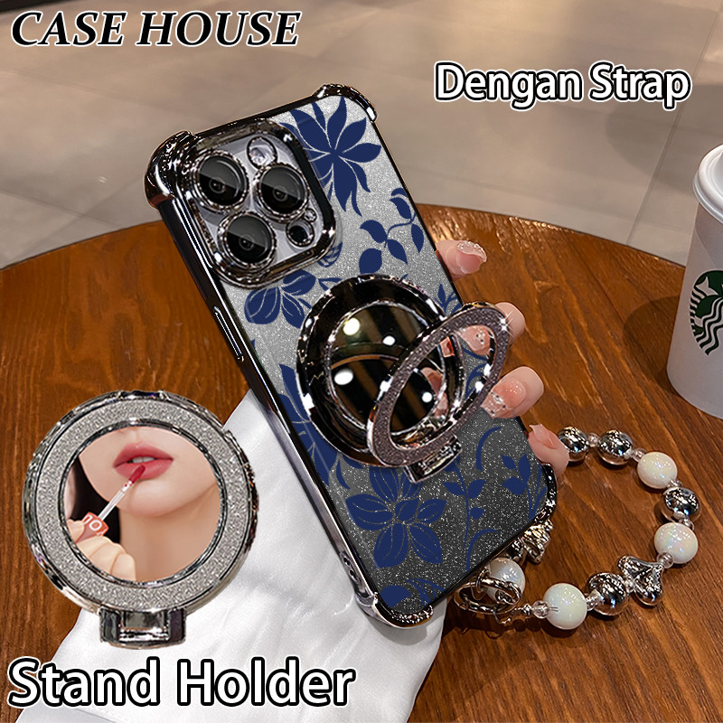 Glitter Card Case HP Oppo A17K A55 A92 A31 2020 A54 Stand Holder Cermin Casing Oppo A7 A96 A33 2020 