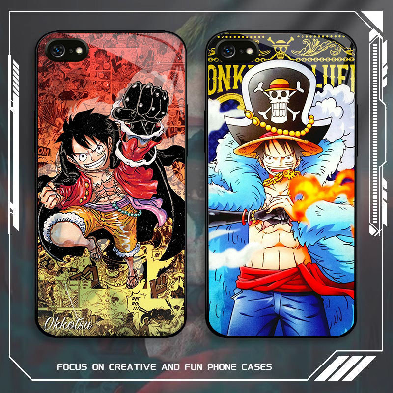 JP-69 One Piece Luffy Case KACA Soft Edge Untuk iPhone SE 6 X 6S 8 XS 7 XR Max Plus 2020 2022