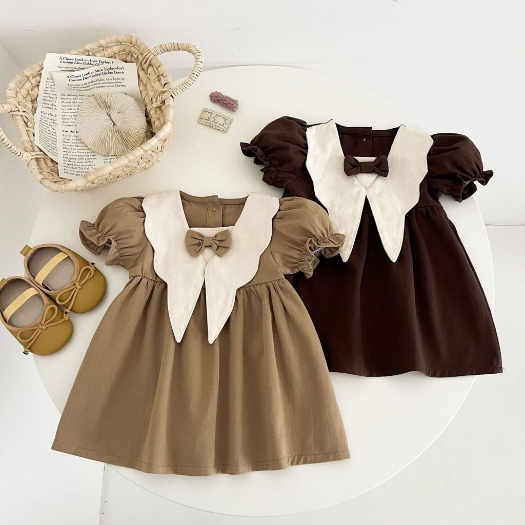 Dreses Gaun Anak Pakaian Cantik Elegan Gadis, Gaya Kampus,  Panas Modis untuk Gadis Kecil, Kerah Bon