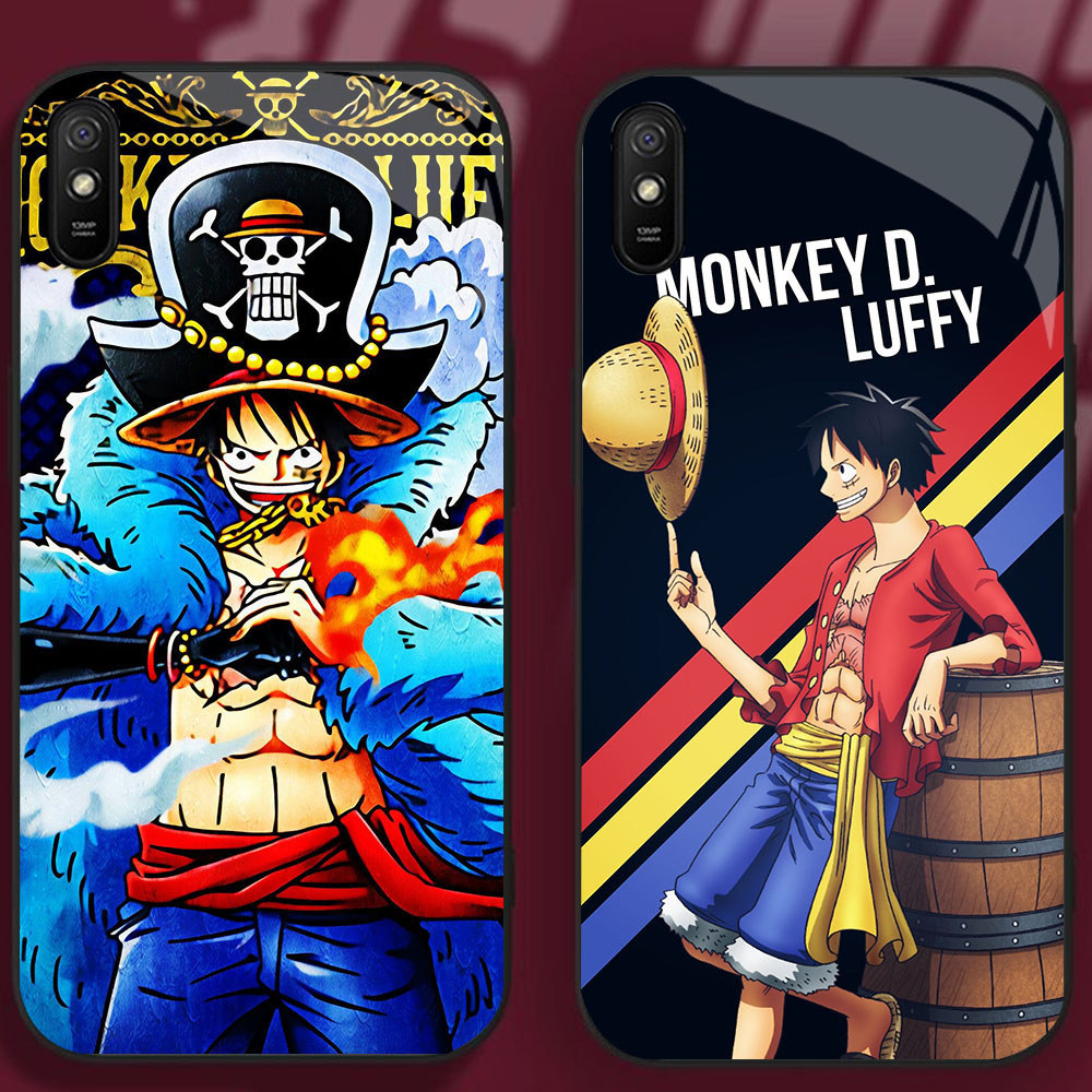 UK-64 Luffy One Piece Casing KACA bingkai lembut hitam Xiaomi Redmi Note Poco 14R 7 A4 A3 9A 14C 9i 