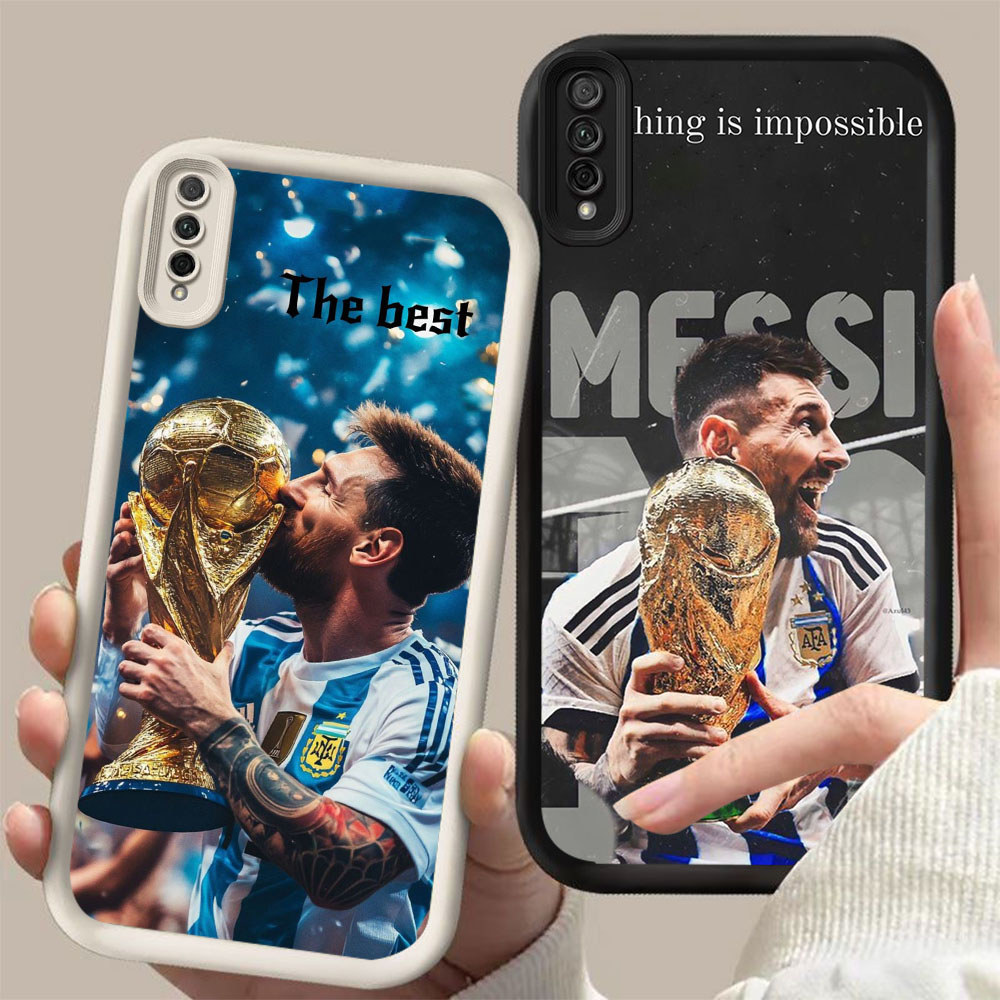 SK-61 football star Messi Silikon hitam putih Casing untuk Samsung A50 A7 M02 A03 Core A02 A50s A30s