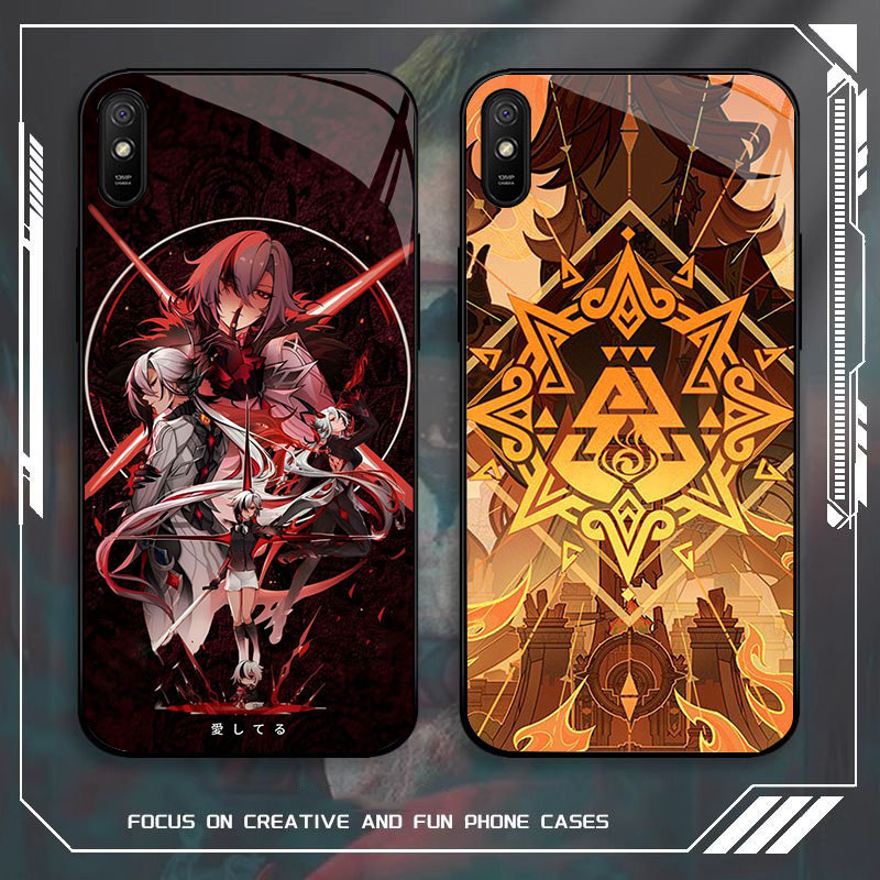JP-44 Genshin Impact Case KACA Soft Edge Untuk Xiaomi Redmi Note Poco 9i 9A 14C A3 C75 7 A4 14R Pro 