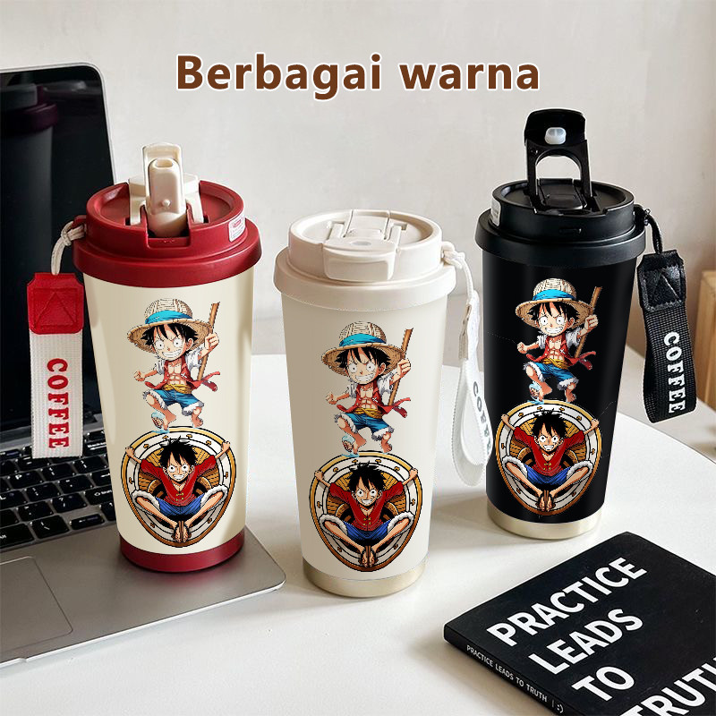 Luffy Straw Hat Anime Tumbler  kopi  Lucu Hadiah Perempuan Termos air panas  Portabel 500ml Mug Coff