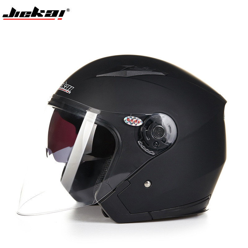 Helm Listrik Non-Motor JIEKAI untuk Pria  Wanita, Setengah Lensa Ganda Anti-Kabut Empat , Perlindung