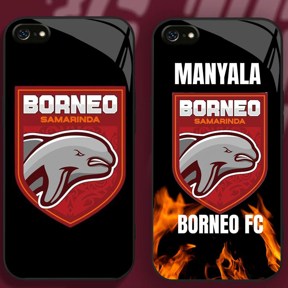 UK-58 Indonesian FC Borneo Casing KACA bingkai lembut hitam iPhone SE 6 X XS 6S XR 8 7 Max Plus 2020
