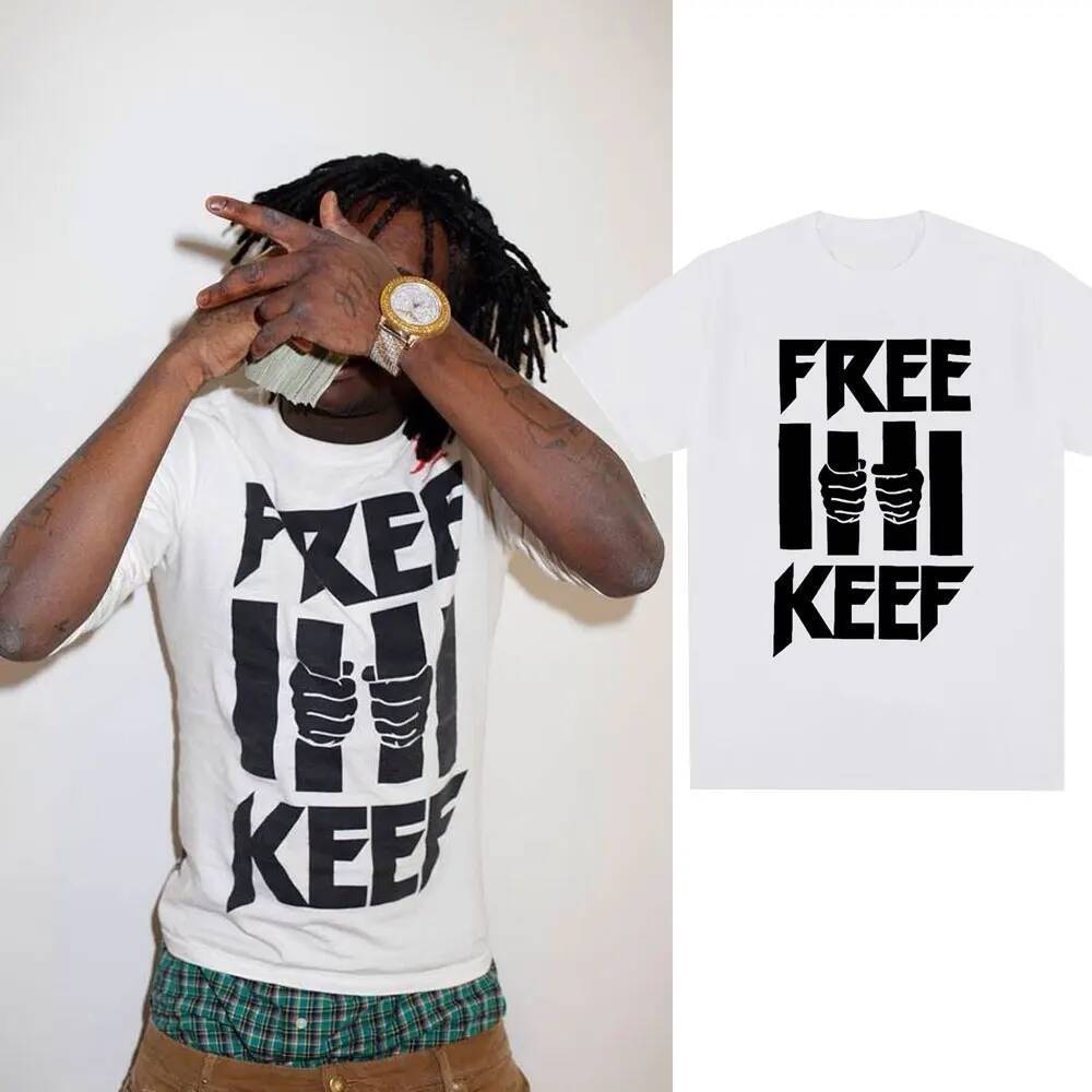 Kaos Chief Keef Free Keef Dengan Cetakan Huruf, Kaos Vintage Fashion Pria, 100% Katun, Kaos Lengan P