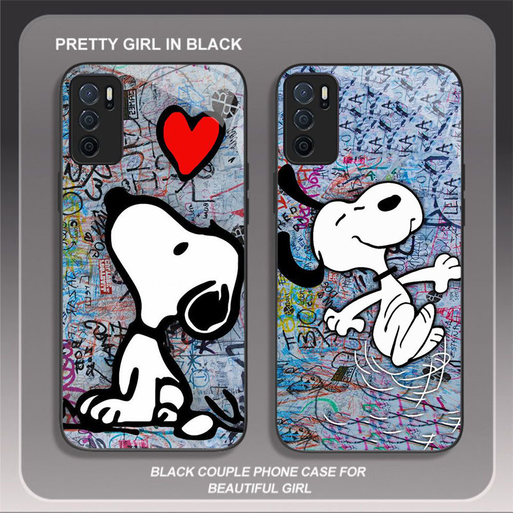 JP-79 Snoopy Case KACA Soft Edge Untuk OPPO Reno A16 F19 F19S A16S A54S A74 A95 6 Lite