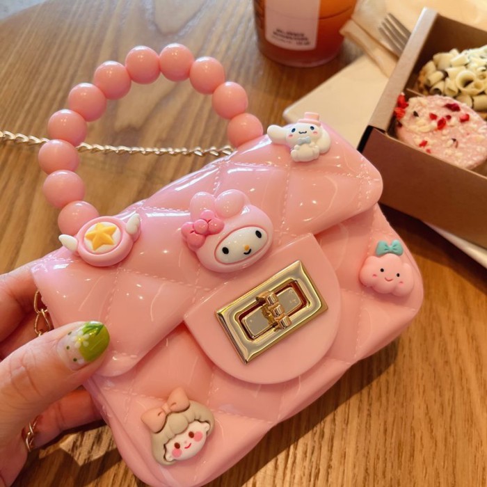 Tas Jelly Kartun Lucu Baru 2025 Tas Persegi Mini PVC Rantai Berlian Tas Kecil Anak-anak Gaya Wangi K