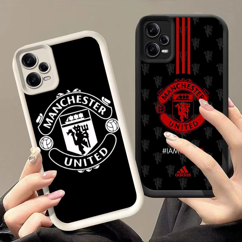 SK-76 Man United Silikon hitam putih Casing untuk Xiaomi Redmi POCO Note 12 F6 F7 15 3 X5 F5 Turbo 5