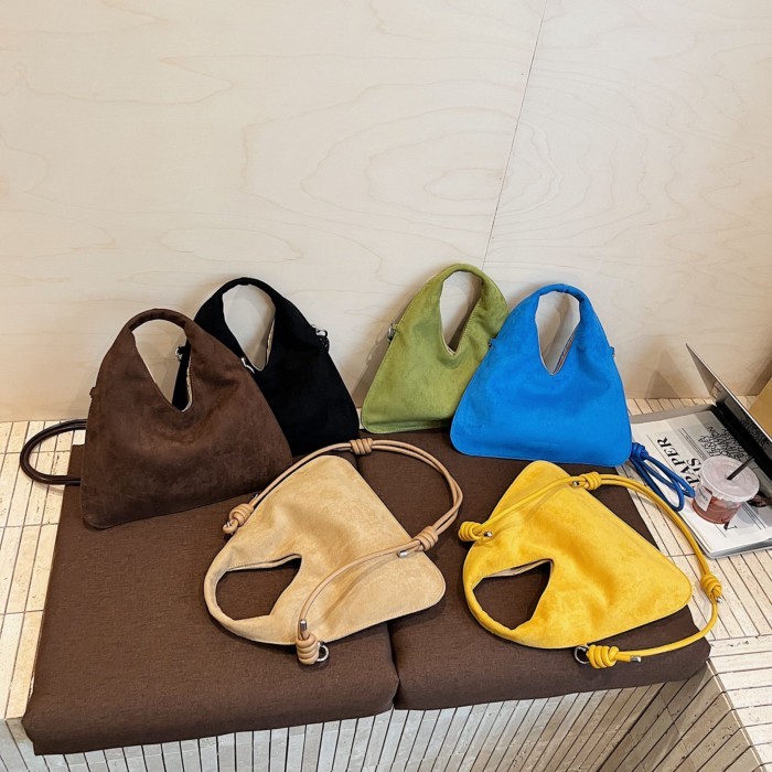 Tas Ketek Wanita Segitiga | Bahan Suede Gaya Santai Korea Tas Tangan, Tas Selempang, Tas Eropa-Ameri