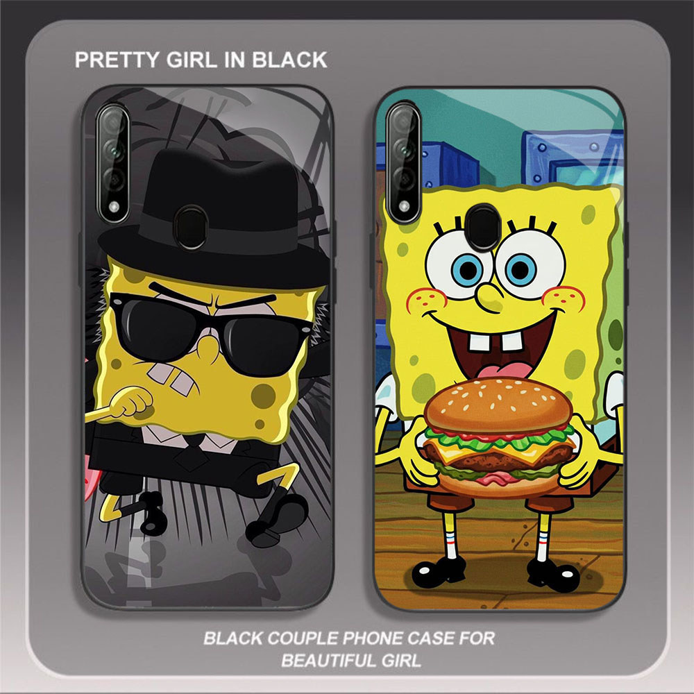 JP-80 SpongeBob Case KACA Soft Edge Untuk OPPO Realme A53 A53S A32 7i A31 A33 C17 2020