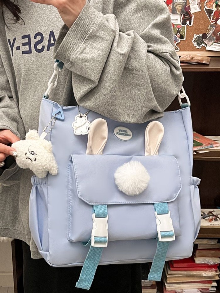 Tas Kanvas Tas Selempang Wanita Tas Bahu Portabel Harajuku Retro Lucu Tas Kain Pelajar Ins Tas Kanva