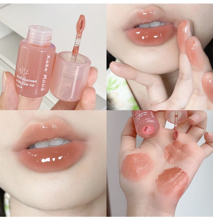 Kekemood Small Ice Bucket Mirror Water Gloss Lip Glaze, Long-lasting, Hydrating, Natural And Pure,