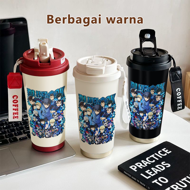 Blue Lock Anime Soccer Tumbler kopi  Lucu Hadiah Perempuan Termos air panas  Portabel 500ml Mug Coff